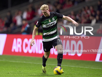 Conrad Harder of Sporting CP is in action during the Liga Portugal Betclic match between SC Braga and Sporting CP at Estadio Municipal de Br...