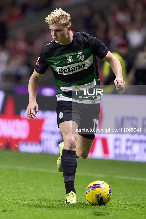 Conrad Harder of Sporting CP is in action during the Liga Portugal Betclic match between SC Braga and Sporting CP at Estadio Municipal de Br...