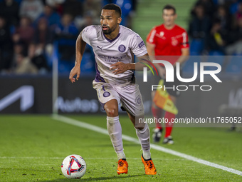 Yangel Herrera of Girona FC is in action with the ball during the La Liga EA Sports 2024/25 football match between Getafe CF and Girona FC a...