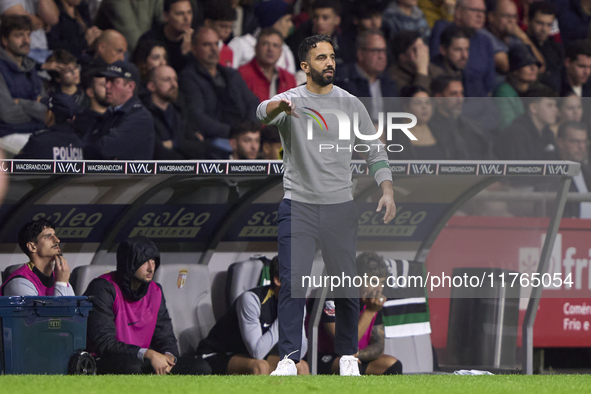 Ruben Amorim, Head Coach of Sporting CP, reacts during the Liga Portugal Betclic match between SC Braga and Sporting CP at Estadio Municipal...