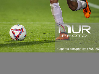 Yangel Herrera of Girona FC is in action with the ball during the La Liga EA Sports 2024/25 football match between Getafe CF and Girona FC a...