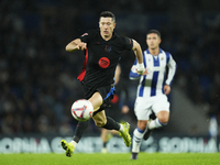 Robert Lewandowski centre-forward of Barcelona and Poland in action during the LaLiga match between Real Sociedad and FC Barcelona at Reale...