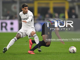 Denzel Dumfries of FC Inter participates in the Italian Serie A football match between AC Monza and Inter FC Internazionale in Monza, Italy,...