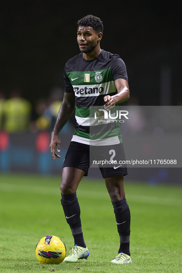 Matheus Reis of Sporting CP is in action during the Liga Portugal Betclic match between SC Braga and Sporting CP at Estadio Municipal de Bra...