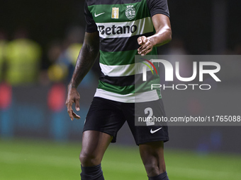 Matheus Reis of Sporting CP is in action during the Liga Portugal Betclic match between SC Braga and Sporting CP at Estadio Municipal de Bra...