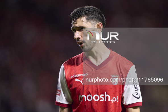 Paulo Oliveira of SC Braga reacts during the Liga Portugal Betclic match between SC Braga and Sporting CP at Estadio Municipal de Braga in B...