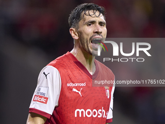 Paulo Oliveira of SC Braga reacts during the Liga Portugal Betclic match between SC Braga and Sporting CP at Estadio Municipal de Braga in B...