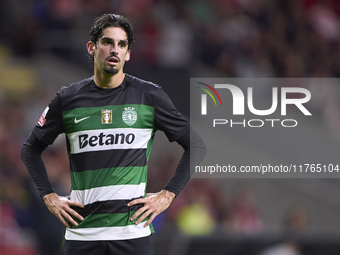 Francisco Trincao of Sporting CP reacts during the Liga Portugal Betclic match between SC Braga and Sporting CP at Estadio Municipal de Brag...