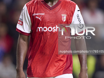 Sikou Niakate of SC Braga reacts during the Liga Portugal Betclic match between SC Braga and Sporting CP at Estadio Municipal de Braga in Br...