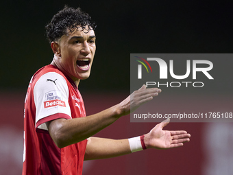 Vitor Carvalho of SC Braga reacts during the Liga Portugal Betclic match between SC Braga and Sporting CP at Estadio Municipal de Braga in B...