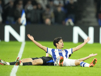 Takefusa Kubo right winger of Real Sociedad and Japan reacts during the LaLiga match between Real Sociedad and FC Barcelona at Reale Arena o...