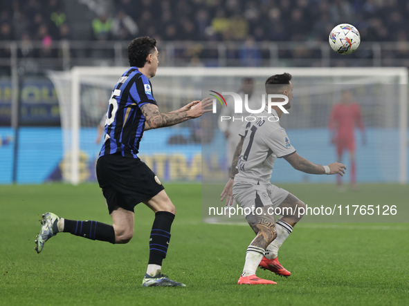 Matteo Politano participates in the Serie A 2024-2025 match between Inter and Napoli in Milano, Italy, on November 10, 2024 