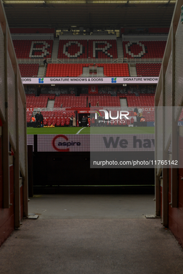 A general view of the dugouts at the Riverside Stadium in Middlesbrough, England, on November 9, 2024, during the Sky Bet Championship match...