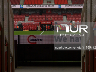 A general view of the dugouts at the Riverside Stadium in Middlesbrough, England, on November 9, 2024, during the Sky Bet Championship match...