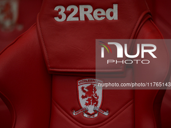 The Middlesex Club Badge is on the dugout seats during the Sky Bet Championship match between Middlesbrough and Luton Town at the Riverside...