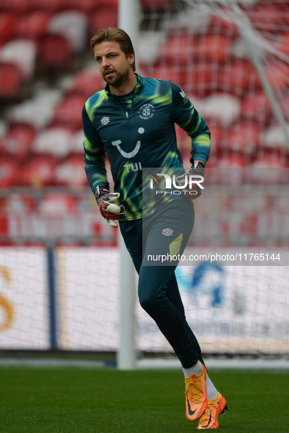 Tim Krul of Luton Town participates in the Sky Bet Championship match between Middlesbrough and Luton Town at the Riverside Stadium in Middl...