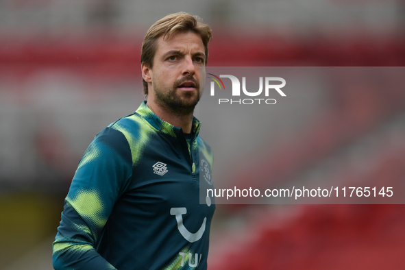 Tim Krul of Luton Town participates in the Sky Bet Championship match between Middlesbrough and Luton Town at the Riverside Stadium in Middl...