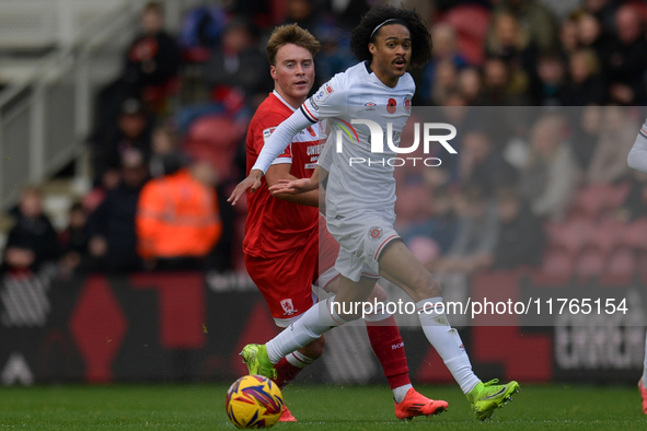 Aidan Morris of Middlesbrough and Tahith Chong of Luton Town participate in the Sky Bet Championship match between Middlesbrough and Luton T...