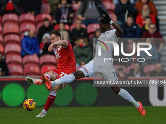 George Edmundson of Middlesbrough clears the ball upfield during the Sky Bet Championship match between Middlesbrough and Luton Town at the...