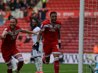 Delano Burgzorg scores to put Middlesbrough 1-0 during the Sky Bet Championship match between Middlesbrough and Luton Town at the Riverside...