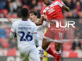 Anfernee Dijksteel of Middlesbrough wins the header during the Sky Bet Championship match between Middlesbrough and Luton Town at the Rivers...