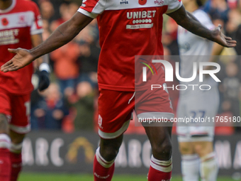 Emmanuel Latte Lath of Middlesbrough participates in the Sky Bet Championship match between Middlesbrough and Luton Town at the Riverside St...