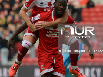 Emmanuel Latte Lath of Middlesbrough celebrates putting Middlesbrough 2-0 up during the Sky Bet Championship match between Middlesbrough and...