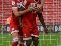 Middlesbrough's Emmanuel Latte Lath and Hayden Hackney participate in the Sky Bet Championship match between Middlesbrough and Luton Town at...