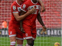 Emmanuel Latte Lath of Middlesbrough celebrates putting Middlesbrough 2-0 up during the Sky Bet Championship match between Middlesbrough and...