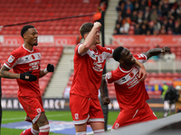 Emmanuel Latte Lath of Middlesbrough celebrates putting Middlesbrough 2-0 up during the Sky Bet Championship match between Middlesbrough and...