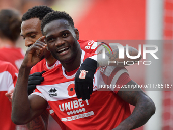 Emmanuel Latte Lath of Middlesbrough celebrates putting Middlesbrough 2-0 up during the Sky Bet Championship match between Middlesbrough and...