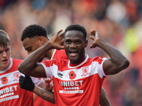 Emmanuel Latte Lath of Middlesbrough celebrates putting Middlesbrough 2-0 up during the Sky Bet Championship match between Middlesbrough and...