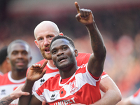 Emmanuel Latte Lath of Middlesbrough celebrates putting Middlesbrough 2-0 up during the Sky Bet Championship match between Middlesbrough and...