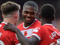 Anfernee Dijksteel of Middlesbrough celebrates Emmanuel Latte Lath's goal for Middlesbrough during the Sky Bet Championship match between Mi...