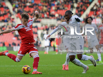 Ben Doak of Middlesbrough shoots at goal during the Sky Bet Championship match between Middlesbrough and Luton Town at the Riverside Stadium...