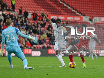 Emmanuel Latte Lath creates the perfect pass for Middlesbrough to score during the Sky Bet Championship match between Middlesbrough and Luto...