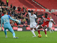 Emmanuel Latte Lath creates the perfect pass for Middlesbrough to score during the Sky Bet Championship match between Middlesbrough and Luto...