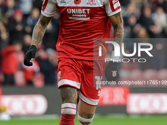 Delano Burgzorg of Middlesbrough celebrates his second goal, putting Middlesbrough 4-0 ahead during the Sky Bet Championship match between M...