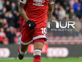 Delano Burgzorg of Middlesbrough plays during the Sky Bet Championship match between Middlesbrough and Luton Town at the Riverside Stadium i...