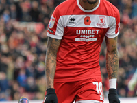 Delano Burgzorg of Middlesbrough celebrates his second goal, putting Middlesbrough 4-0 ahead during the Sky Bet Championship match between M...