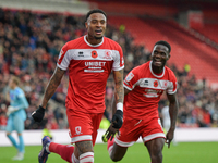 Delano Burgzorg of Middlesbrough celebrates his second goal, putting Middlesbrough 4-0 ahead during the Sky Bet Championship match between M...