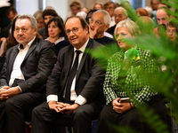 Former President of the Republic Francois Hollande and Mayor of Vaulx en Velin Helene Geoffroy meet in Lyon, France, on November 10, 2024, f...