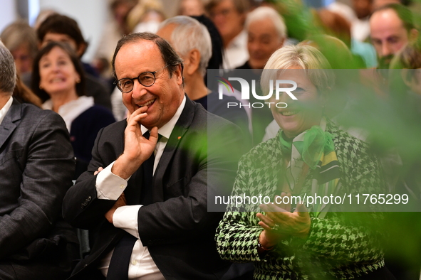 Former President of the Republic Francois Hollande and Mayor of Vaulx en Velin Helene Geoffroy meet in Lyon, France, on November 10, 2024, f...