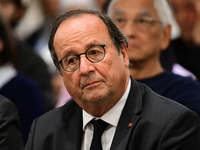 Former President of the Republic Francois Hollande and Mayor of Vaulx en Velin Helene Geoffroy meet in Lyon, France, on November 10, 2024, f...