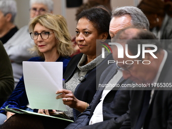 Former President of the Republic Francois Hollande and Mayor of Vaulx en Velin Helene Geoffroy meet in Lyon, France, on November 10, 2024, f...