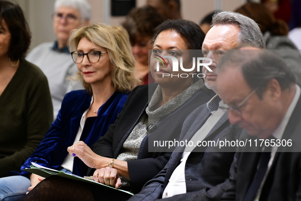 Former President of the Republic Francois Hollande and Mayor of Vaulx en Velin Helene Geoffroy meet in Lyon, France, on November 10, 2024, f...