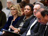 Former President of the Republic Francois Hollande and Mayor of Vaulx en Velin Helene Geoffroy meet in Lyon, France, on November 10, 2024, f...