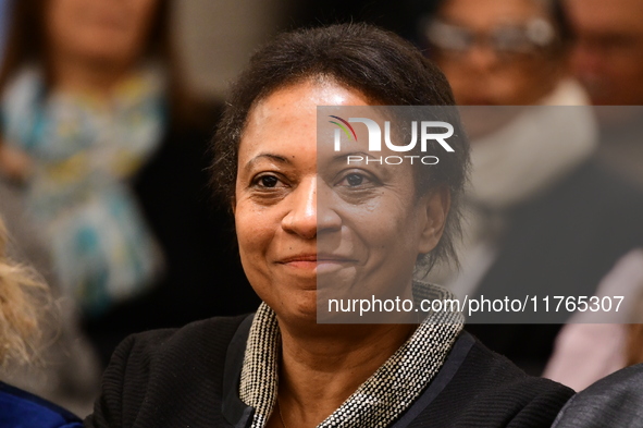 Former President of the Republic Francois Hollande and Mayor of Vaulx en Velin Helene Geoffroy meet in Lyon, France, on November 10, 2024, f...