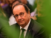 Former President of the Republic Francois Hollande and Mayor of Vaulx en Velin Helene Geoffroy meet in Lyon, France, on November 10, 2024, f...