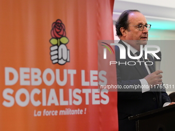 Former President of the Republic Francois Hollande and Mayor of Vaulx en Velin Helene Geoffroy meet in Lyon, France, on November 10, 2024, f...